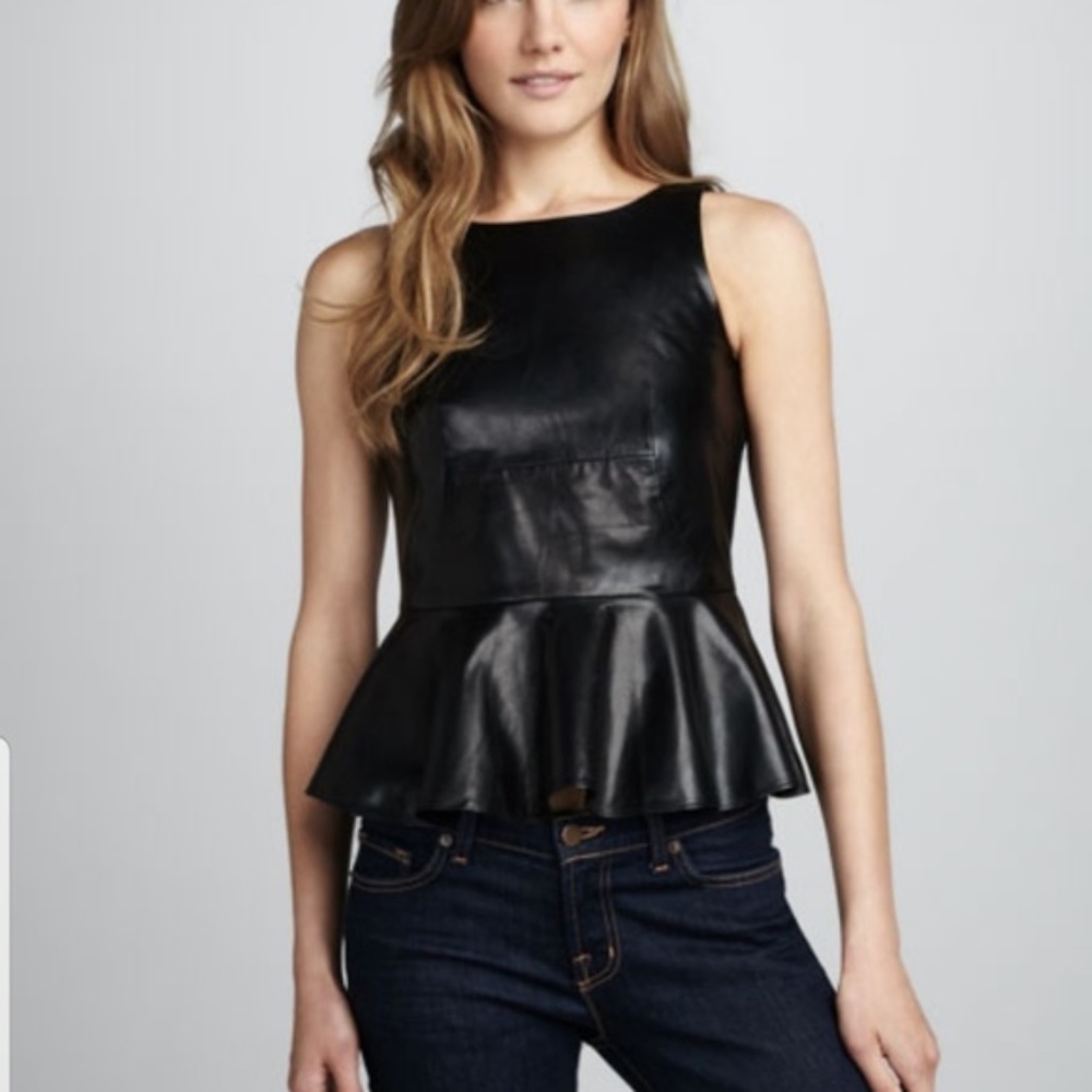 Amanda Uprichard Black Peplum Leather Top